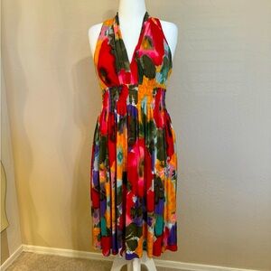 CALVIN KLEIN Multi Color Impressionist Floral Dress Empire Waist Size 12
